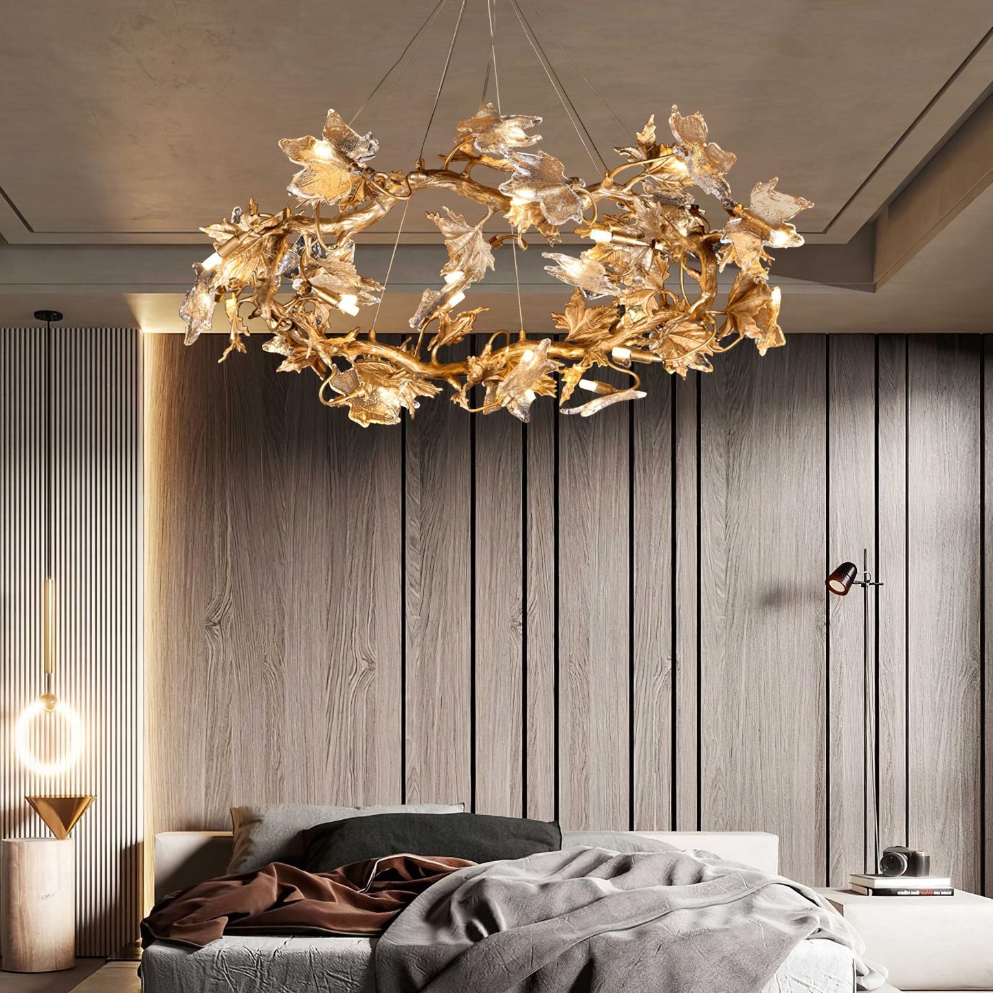 Maple Leaf Brass Chandelier