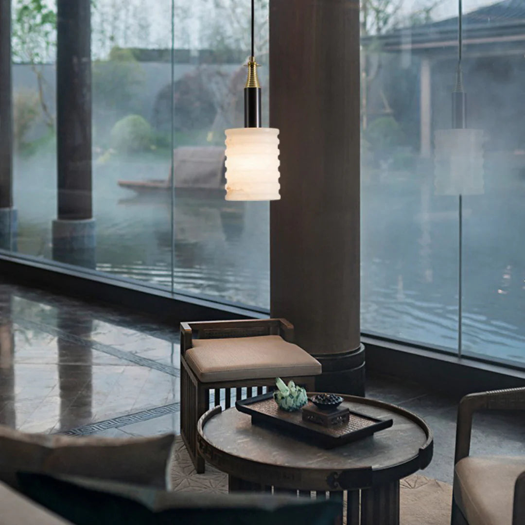 Modern Cylindrical Alabaster Pendant Lamp