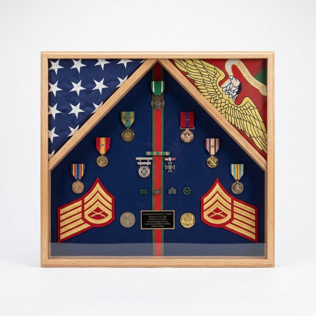 Marine Corps 2 Flag Shadow Box Display Case - 4' x 6' burial flags