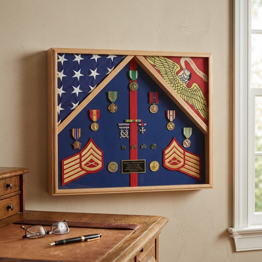 Marine Corps 2 Flag Shadow Box Display Case - 4' x 6' burial flags
