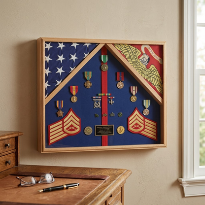 Marine Corps 2 Flag Shadow Box Display Case - 4' x 6' burial flags