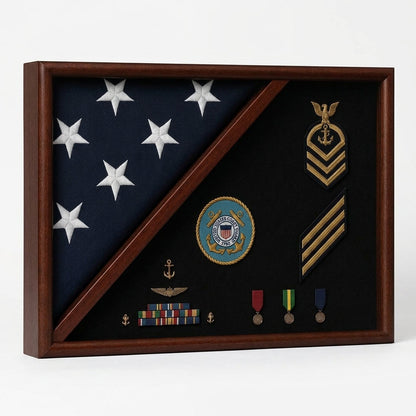Medal Glass Display Case Shadow Box, Coast Guard Flag Display.