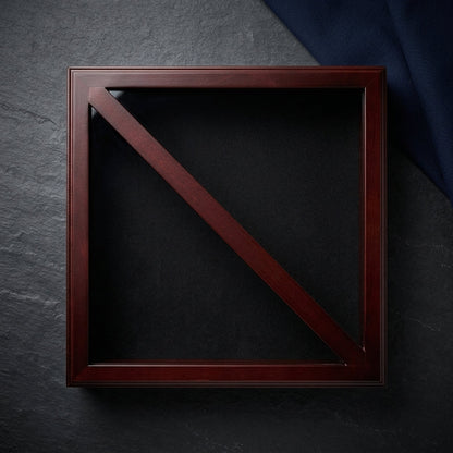 Flag Connections Flag Display Case, Tempered Glass, Pine Wood, Felt Construction – Mahogany Finish