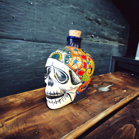 Small Talavera Skull Decanter | Day of the Dead Ceramic Bottle