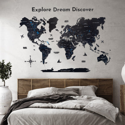 Wooden Map Quote Sign - Black