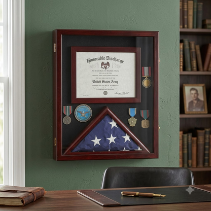 Military Shadow Box 3'X5' Flag Display Case, with Certificate Frame