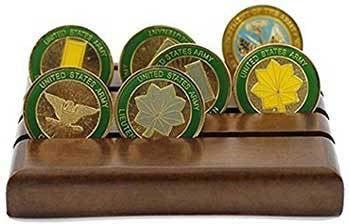 Military Challenge Coin Holder Stand (Walnut Wood - 4 Rows)