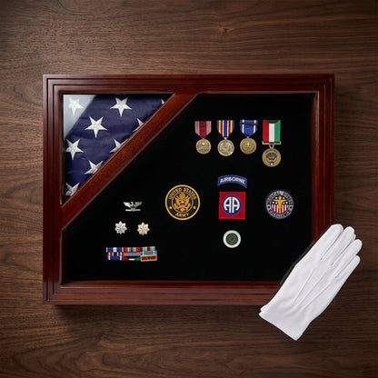 Military Award Shadow Box with Display Case for 3ft x 5ft Flag - Felt in Black.