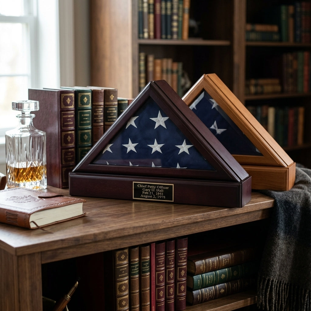 Flag Box, Flag Pedestal Box, Flag Boxes - Cherry or Oak Material.