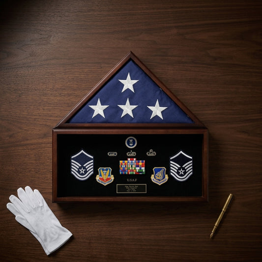 NAVY SEALS Flag plus Military Medals Display Case