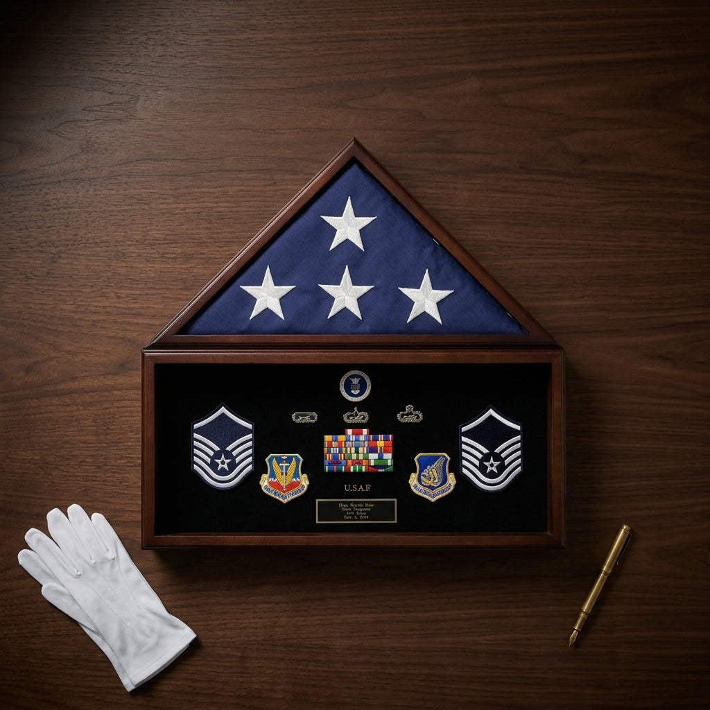 Burial Flag Medal Display case, Flag Document Holder, 4' x 6' flag