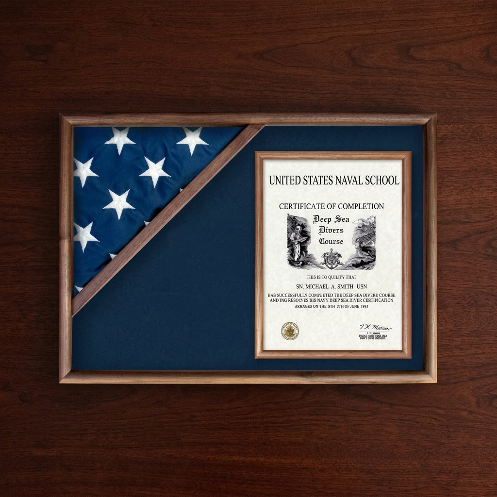 Corner Flag Case for 3' x 5' Flag, Display flag box - Walnut