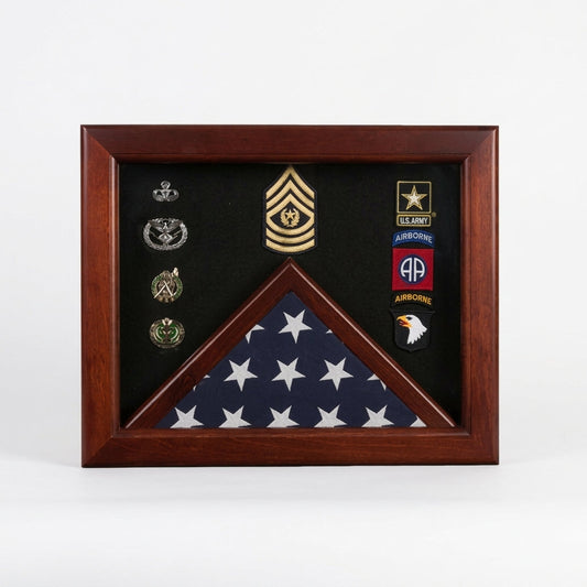 Military Flag medal display case, Mahogany wood for 3x5 flag - Mahogany Material.