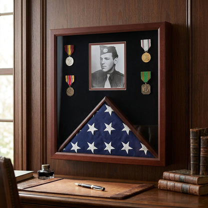 Photo Flag and Medal Display Case, Flag and Photo Frame 3" x 5".