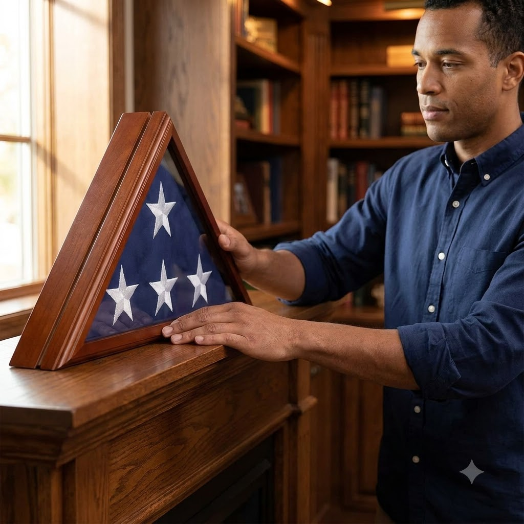 Premium Veteran Burial Flag Case with Beveled Glass for 5' x 9' for Burial Flag