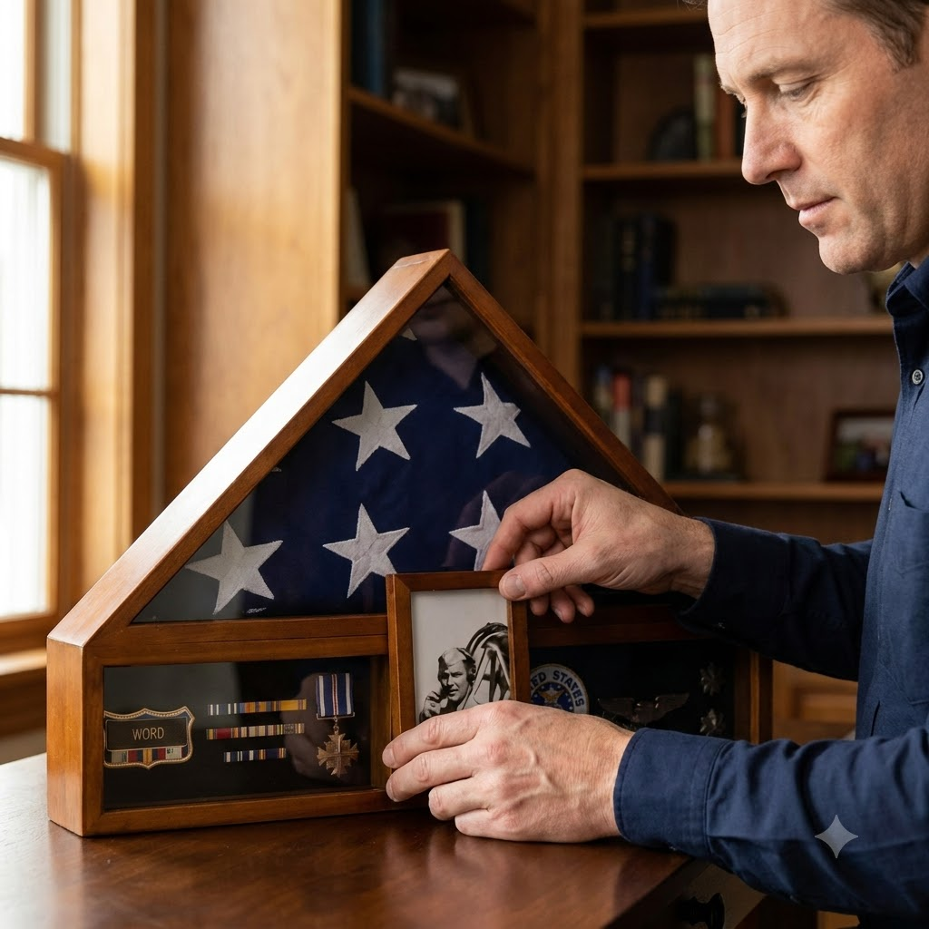 Military Veteran Flag and Medal Display Case - Shadow Box