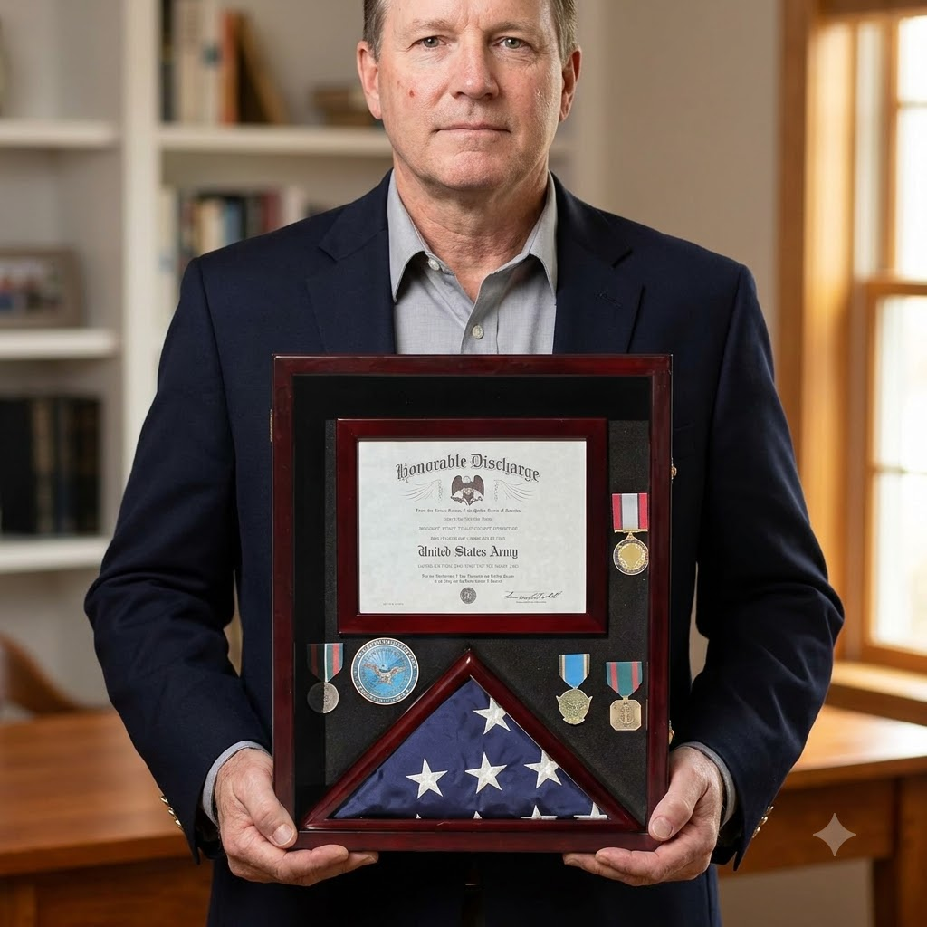 Military Shadow Box 3'X5' Flag Display Case, with Certificate Frame