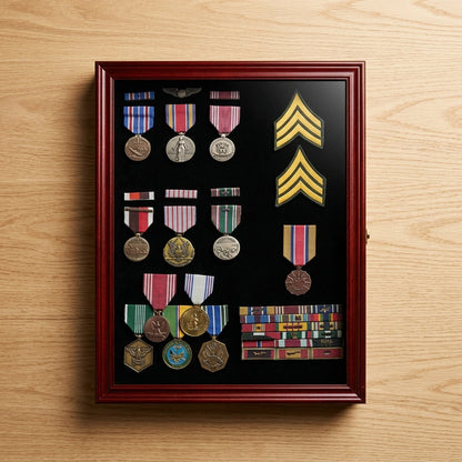 Display Case Wall Frame Cabinet for Military Medals, Pins, Patches