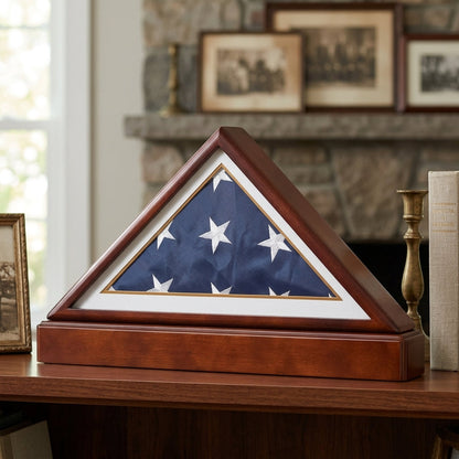 Burial/Funeral Military Shadow Box with Pedestal Stand (with Navy White Mat)