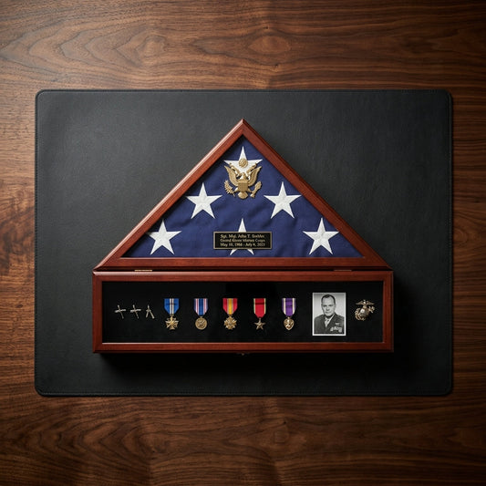 Flag and Medal Display Cases - High Quality Solid Wood Finished Back Panel