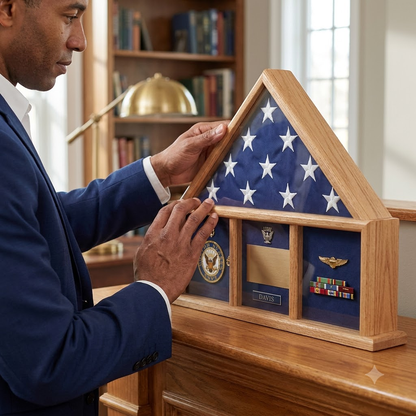 Oak 3 x 5 flag memorial case, Walnut Case