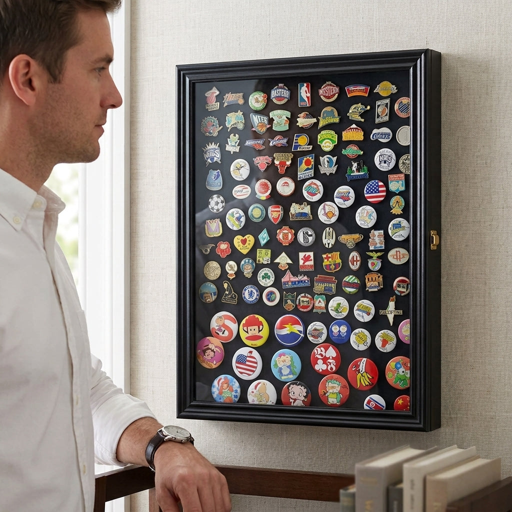Display Case Wall Frame Cabinet for Military Medals, Pins, Patches