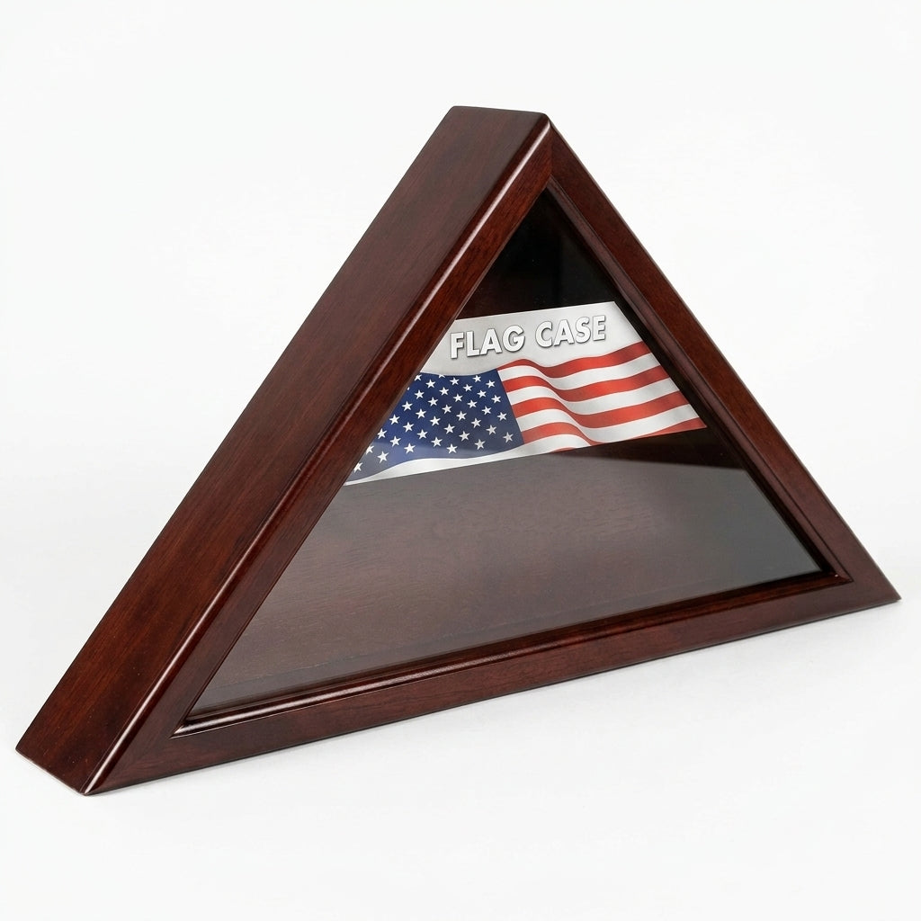 Cherry Wood Triangle Flag Display Case for 3'x5' Flag