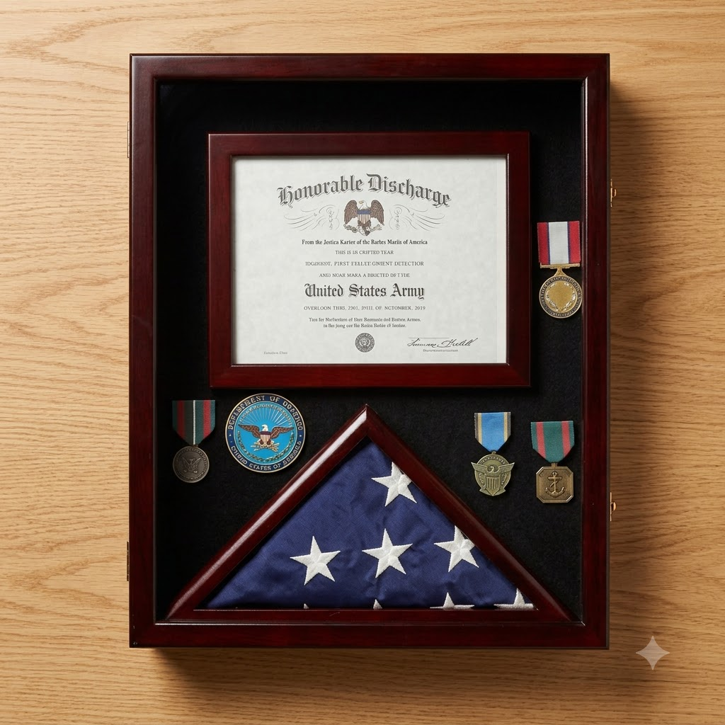 Military Shadow Box 3'X5' Flag Display Case, with Certificate Frame