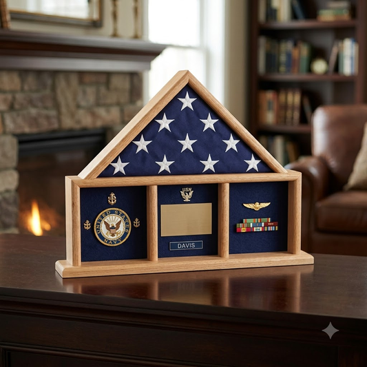 Oak 3 x 5 flag memorial case, Walnut Case