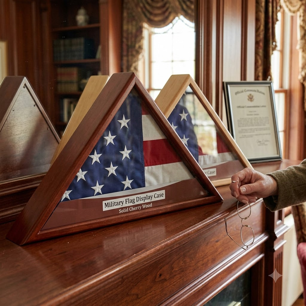 Military Flag Case With Shadow Box - for 5 X 9 flag, Flag and Medallion Case