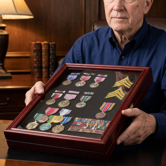 Display Case Wall Frame Cabinet for Military Medals, Pins, Patches