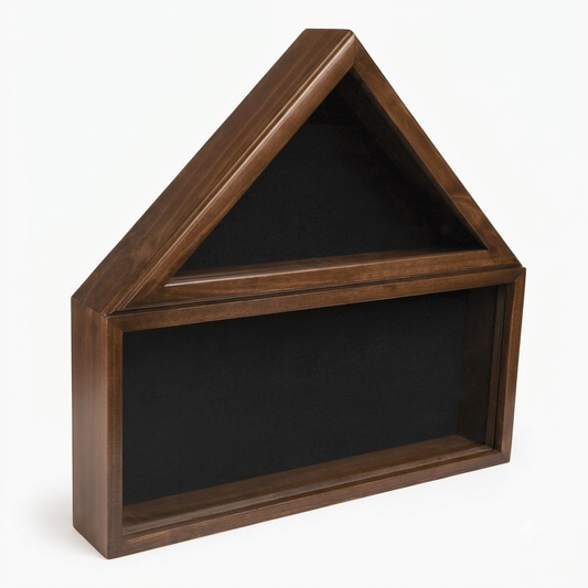 Military Shadow Box, Solid Wood with Tempered Glass Front – Cherry Finish