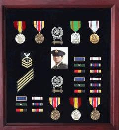 Extra Large Medal Display Case Cherry Finish, Red, Blue, Green, Black or Maroon Background