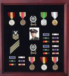 Extra Large Medal Display Case Cherry Finish, Red, Blue, Green, Black or Maroon Background