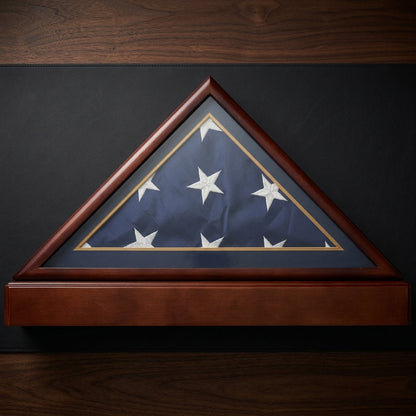 Burial/Funeral Military Shadow Box with Pedestal Stand (with Marine Dark Blue Mat)