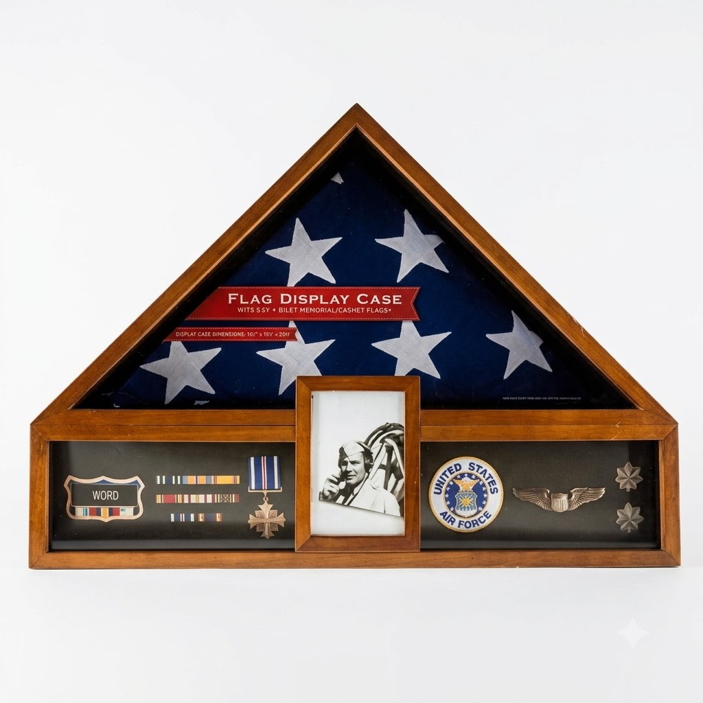 Military Veteran Flag and Medal Display Case - Shadow Box