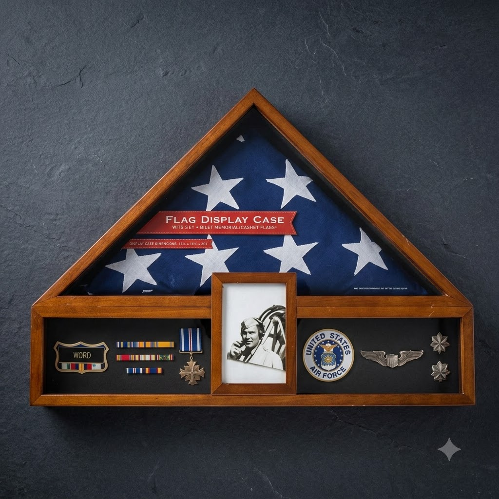 Military Veteran Flag and Medal Display Case - Shadow Box