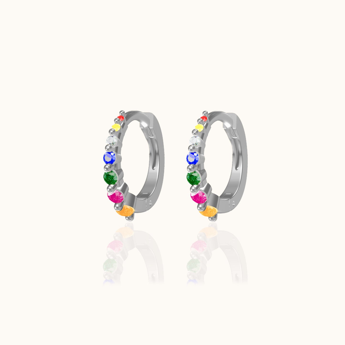 Multicolored Rainbow CZ Tiny Hoop Earrings
