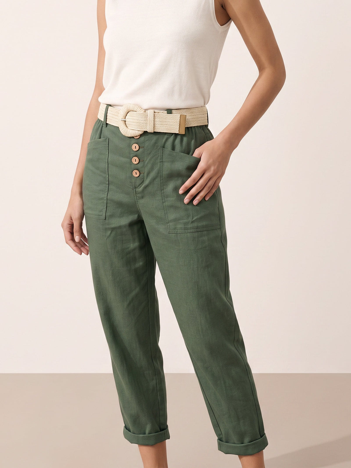 Natural Woven Straw Belt With Square Buckle