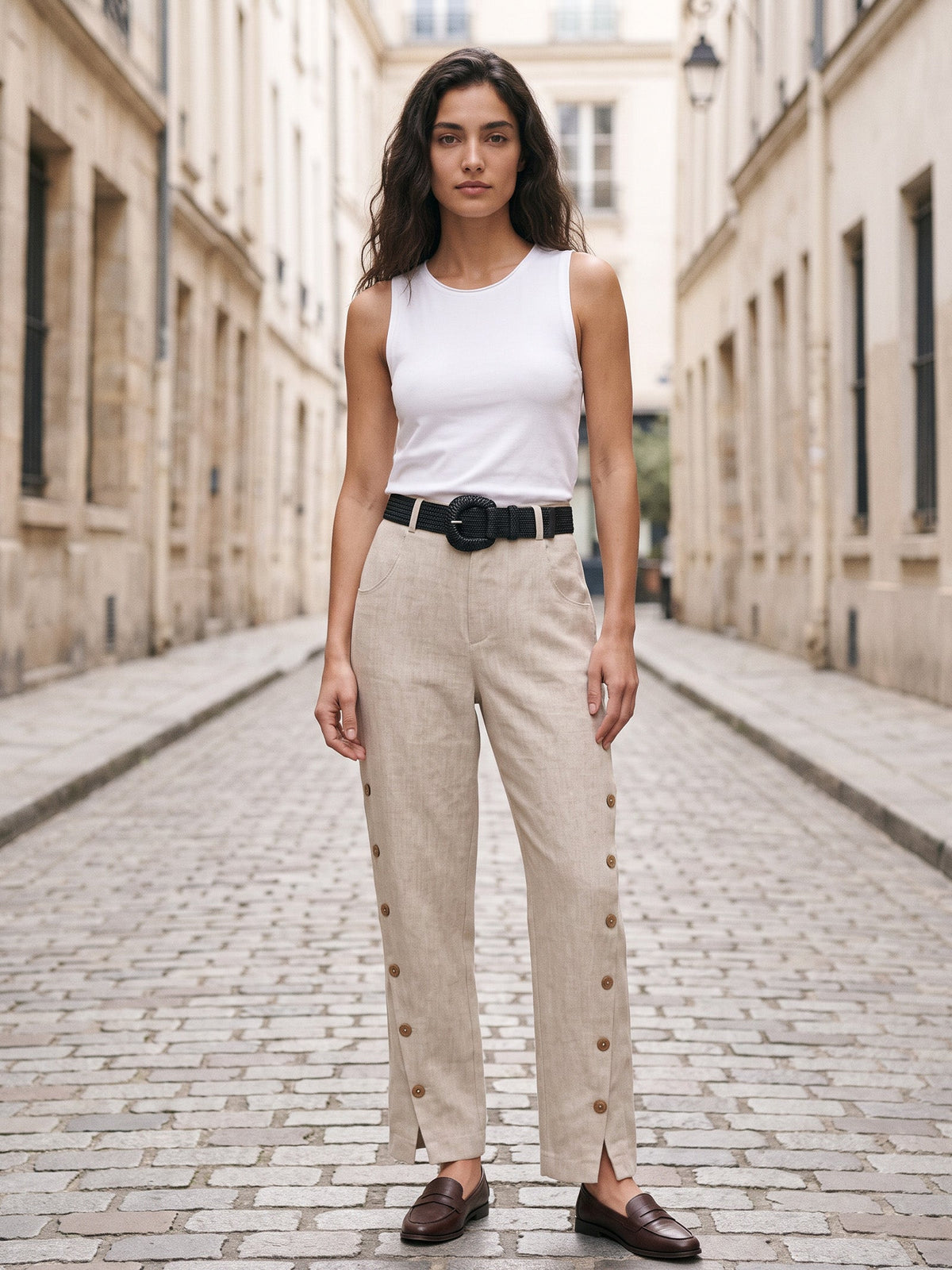 Natural Woven Straw Belt With Square Buckle