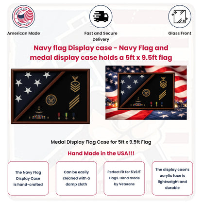 Navy flag Display case - Navy Flag and medal display case holds a 5ft x 9.5ft flag
