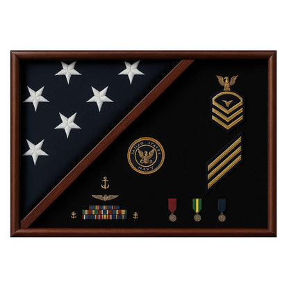 Navy flag Display case - Navy Flag and medal display case holds a 5ft x 9.5ft flag