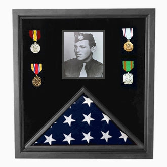 Photo Flag and Medal Display Case, Flag and Photo Frame.
