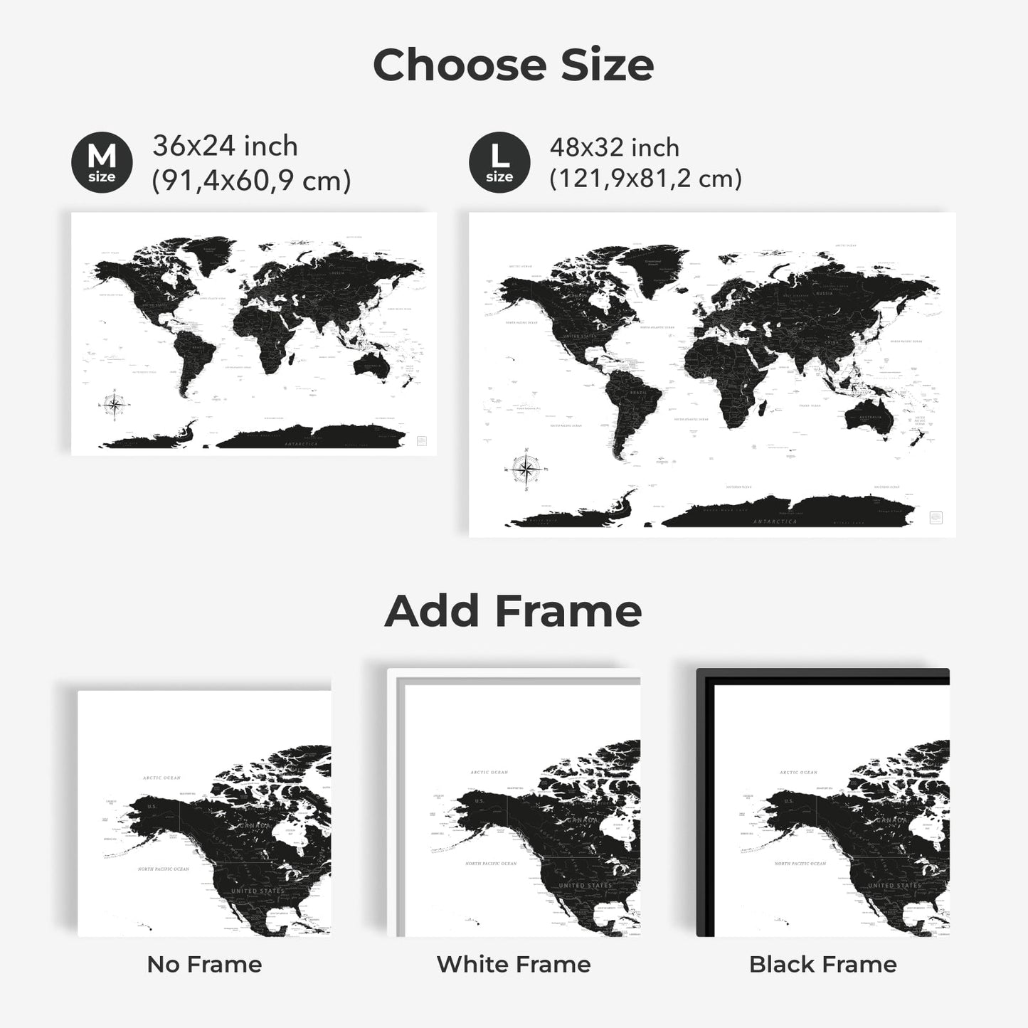 World Map on Canvas - Onyx