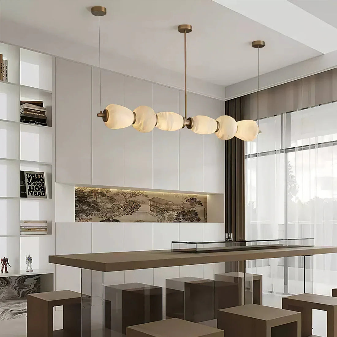 Organic Alabaster Stone Linear Chandelier