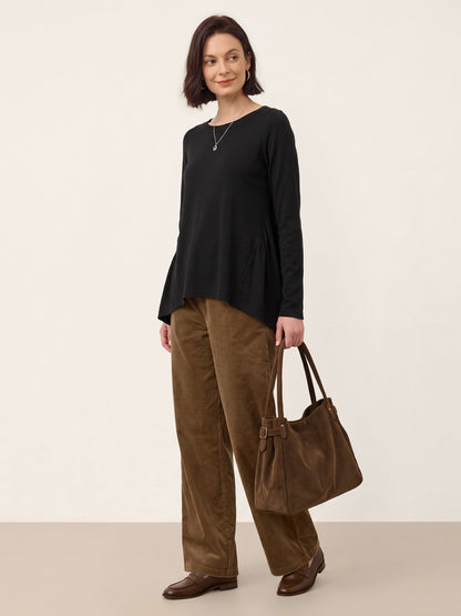 Wool Panelled Ruched Asymmetric Hem Top KALISTA
