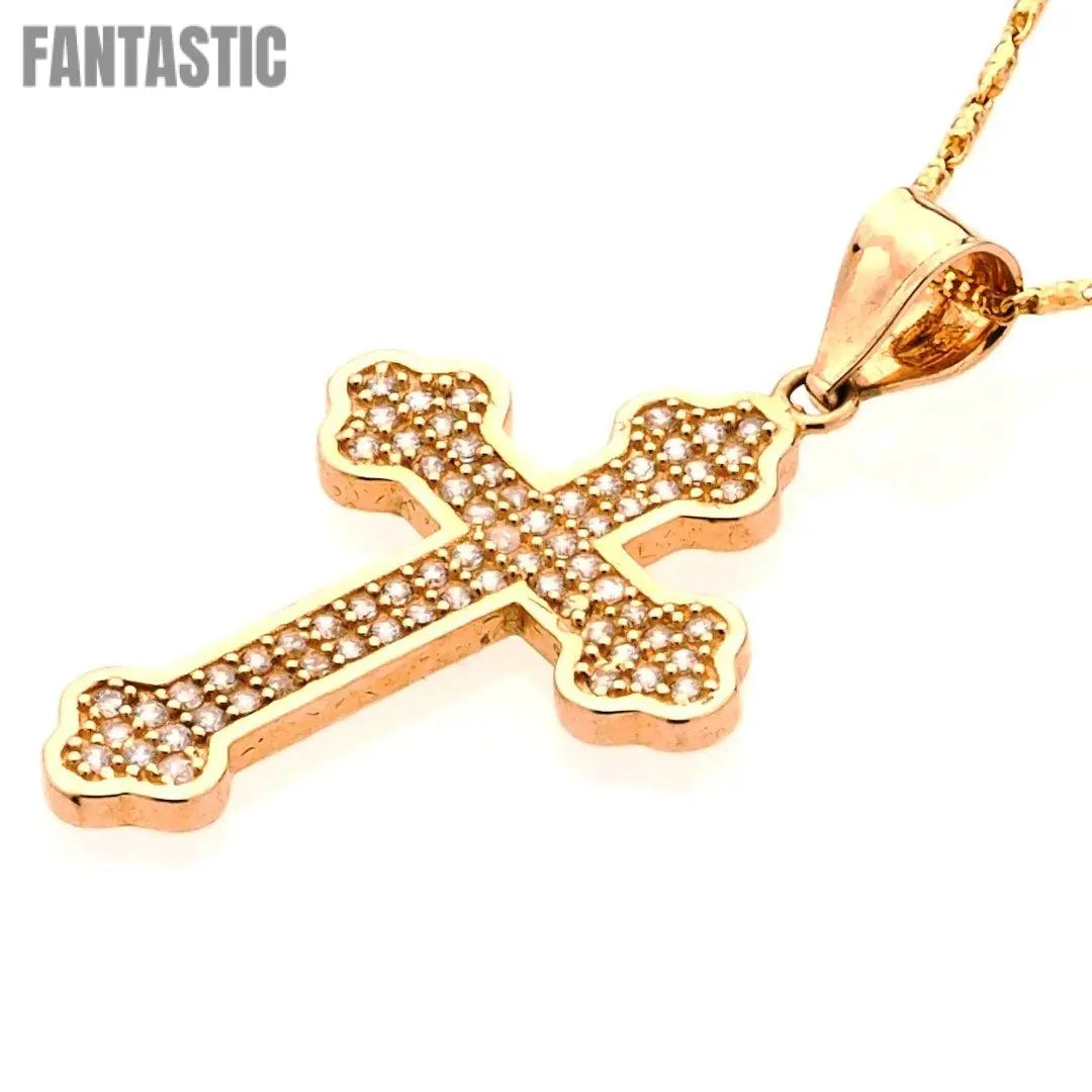 Orthodox Cross Pendant | 14K Gold With Cz