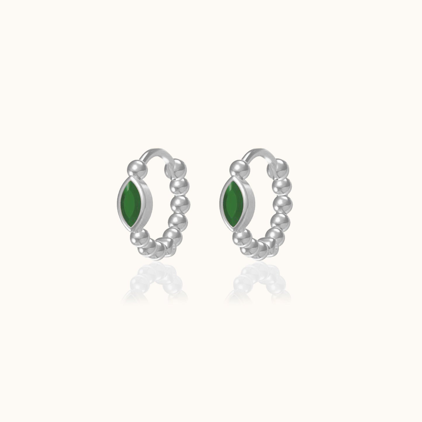 Oval Green CZ Bead Hoop Earrings