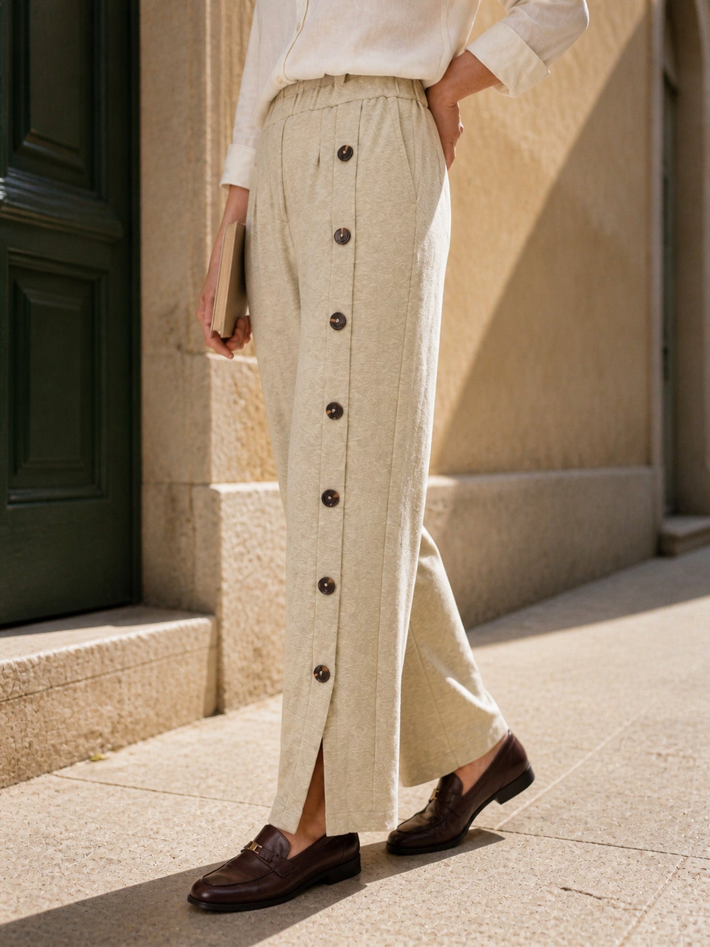 Lyocell Wool Side Button Wide Leg Knit Pants MAREN