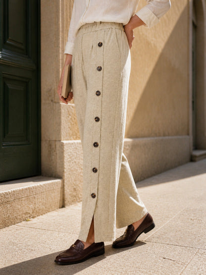 Lyocell Wool Side Button Wide Leg Knit Pants MAREN